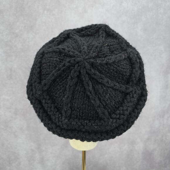 C.C Exclusives Black Beret Crochet Knit Bucket Cap Hat Fun VTG Y2K Funky Beanie - Picture 3 of 5